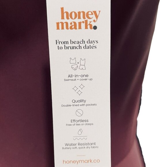 Honeymark Maroon Dress NWT Built In Bra Pockets Swim Coverup Skater Style L - Picture 3 of 10